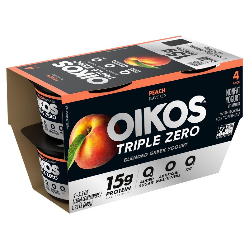 Oikos Triple Zero Peach Greek Yogurt - 4ct/5.3oz Cups, 4 of 13
