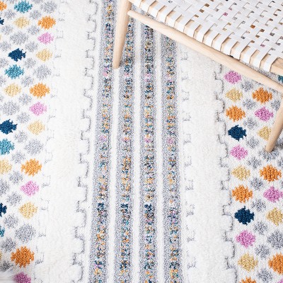 Ivory and Grey Moroccan Fringe Shag Runner Rug