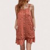 Anna-Kaci Women's Textured Button Front Overall Dress with Adjustable Straps and Ruffle Hem Detail - Medium, Burnt Red - 4 of 4