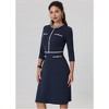 Hobemty Women's Elegant Office 3/4 Sleeve Tweed Trim Round Neck A-Line Dress - 2 of 4
