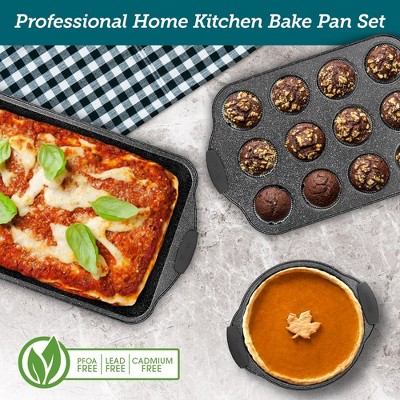 6-Piece Nonstick Gray Marble Carbon Steel Bakeware Set with Silicone Handles