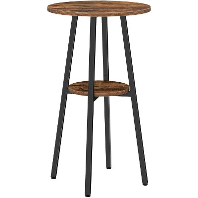 MaseiKar Bar Table, Round Pub Table, 2-Tier with Storage, 37.4" High Top for Small Spaces, with Top Particleboard for Kitchen,Rustic Brown