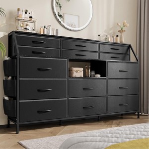 Dresser for Bedroom with 14 Drawers, 55" W Dresser with Side Pocket, Fabric Dressers & Chests of Drawers with Shelves, Sturdy Frame, Wood Top - 1 of 4