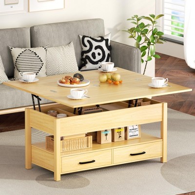 Snynuxx Lift Top Coffee Table with Drawers and Hidden Compartment for Living Room
