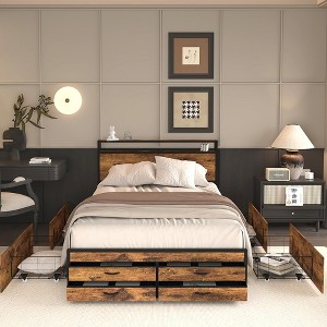 QingMoon Queen Size Bed Frame with Storage Headboard and 8 Drawers, Metal Platform Bed with Charging Station, Stable and Solid, Noise-Free - 1 of 4