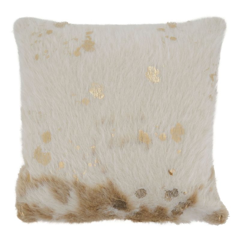 Saro Lifestyle Foil Print Faux Cow Hide Pillow - Poly Filled, 18" Square, Ivory, 1 of 4