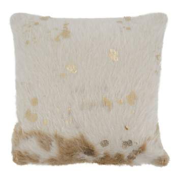 Saro Lifestyle Foil Print Faux Cow Hide Pillow - Poly Filled, 18" Square, Ivory