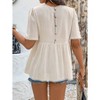 Coolmee Women's Puff Sleeve Peplum Babydoll Tops Summer Smoked T Shirts Casual Loose Fit Flowy Blouse - 3 of 4
