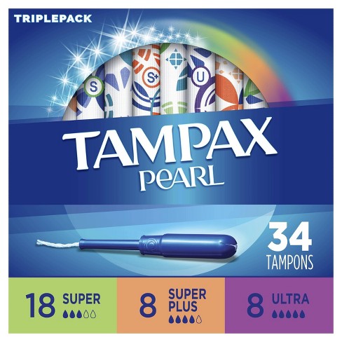 Tampax Pearl Triple Pack With Super Super Plus Ultra Absorbency Unscented Plastic Tampons 34ct Target