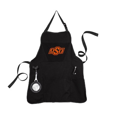 Evergreen Oklahoma State University Black Grill Apron- 26 x 30 Inches Durable Cotton with Tool Pockets and Beverage Holder