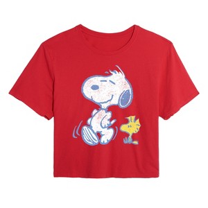 Women's - Peanuts - Snoopy And Woodstock Pastels Cropped Graphic T-Shirt - 1 of 4