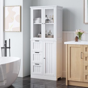Karl Home58in.H Bathroom Cabinet 3 Doors 3 Drawers 4 Tiers With Verticals Modern Style - 1 of 4