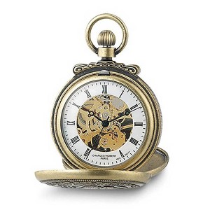 Black Bow Jewelry Charles Hubert Antique Brass Case Gold Tone Skeleton Pocket Watch 47mm - 1 of 4