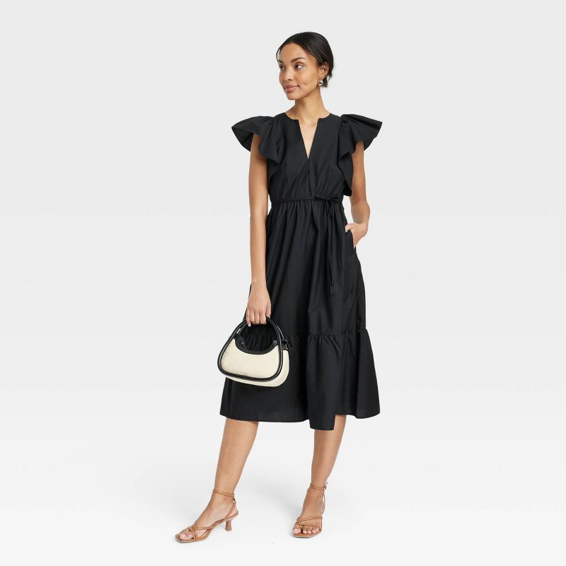 Women's Flutter Short Sleeve Poplin Tiered Midi Dress - A New Day™, 4 of 12