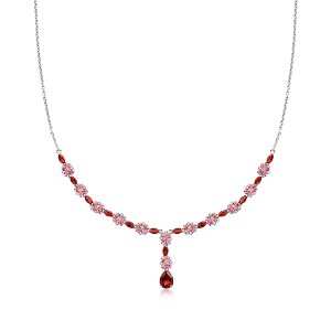 Ross-Simons 2.80 ct. t.w. Garnet and 1.40 ct. t.w. Pink Tourmaline Floral Y-Necklace With .10 ct. t.w. White Zircons in Sterling Silver Size 18 - 1 of 3