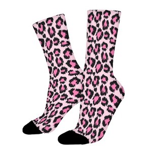 Pink Leopard Skin Women Printed Crew Socks Funny Funky Socks Soft Polyester Novelty Gifts for Artists Men - 1 of 1