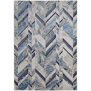 HomeRoots 4' X 6' Ivory Blue And Gray Chevron Distressed Area Rug - 1 of 4