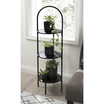 Almatt Black Metal 3-Tier Plant Stand with Round Platforms