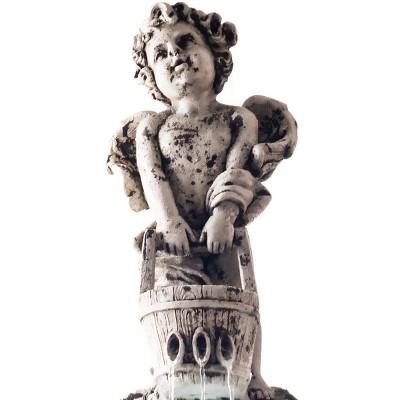 Distressed Stone Cherub Angel Water Fountain with LED Lights