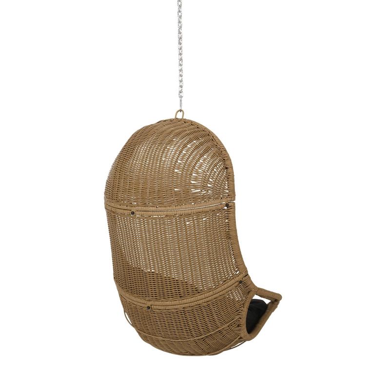 Orville Indoor/Outdoor Wicker Hanging Chair with 8&#39; Chain - Light Brown/Dark Gray - Christopher Knight Home, 4 of 10