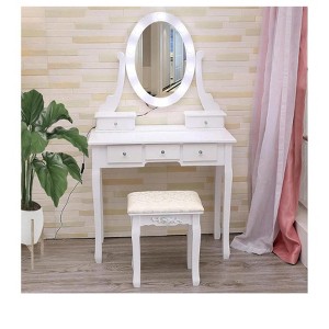 White Vanity Table with Mirrors and LED Light 2 in 1 Makeup Set with Chairs 5 Storage Drawers 3 Lighting Modes for Women Girls Father's Day Gifts - 1 of 4