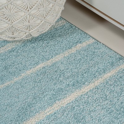 Turquoise and Cream Synthetic Stripe 3' x 5' Area Rug