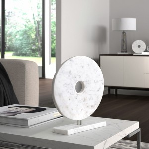 Modern Marble Decorative Sculpture with Aluminum Accents - Contemporary Home & Office Decor for Living Room, Bedroom & Workspace - White - 1 of 4