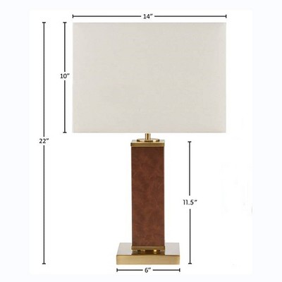 22" Brown Faux Leather Table Lamp with Gold Base and Ivory Shade