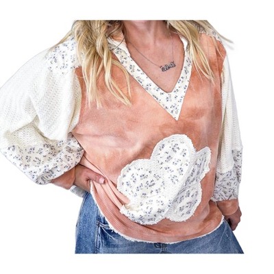 Women's Flower Patch Hoodie Knit Top - POL
