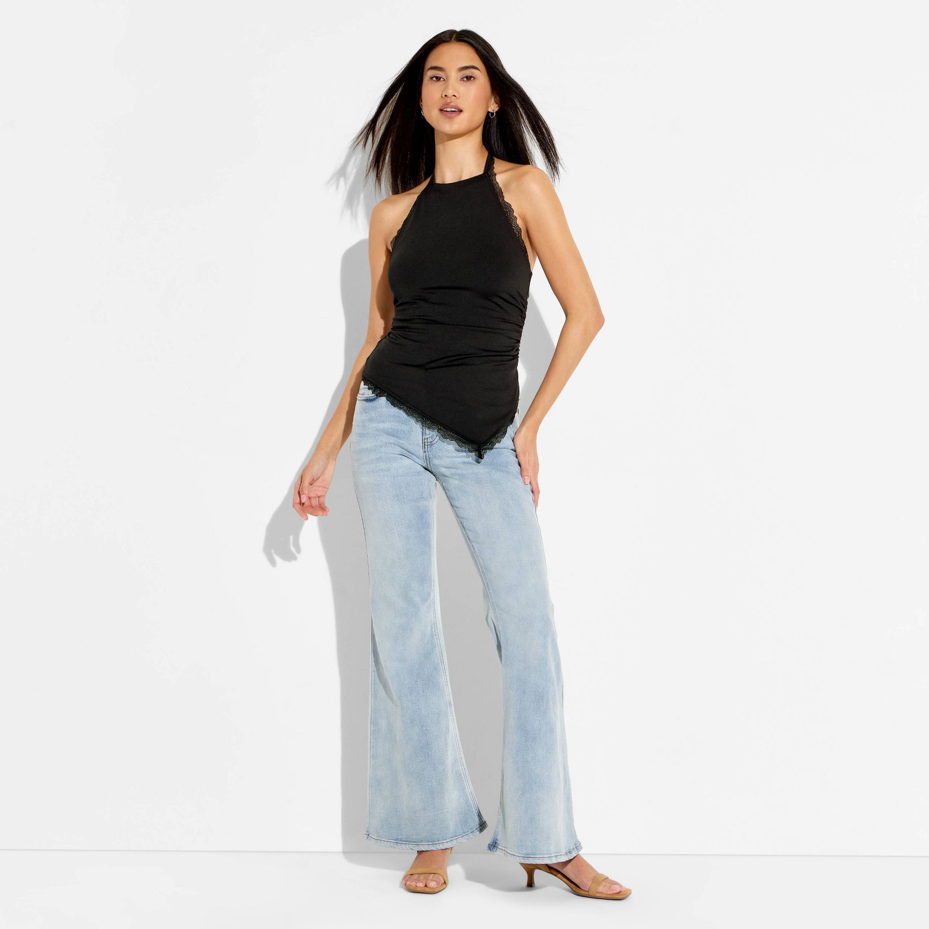 Women's Lace Trim Asymmetrical Halter Top - Wild Fable™