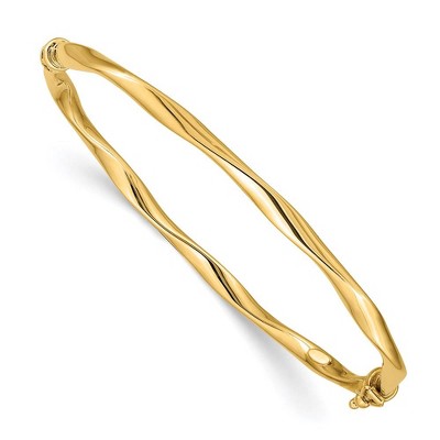 Black Bow Jewelry 4mm 14k Yellow Gold Twisted Tube Hinged Bangle Bracelet
