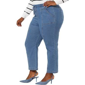 Agnes Orinda Women's Plus Size Jeans Zipper Back Yoke Stretch Roll Up Cuff  Denim Pants : Target