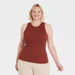 Women's Plus Size Ribbed Tank Top - A New Day™ Brown 4X
