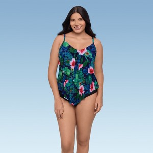 Trimshaper Women's Ronnie Two Tier Ruffle Tankini Swimsuit Top - 1 of 3