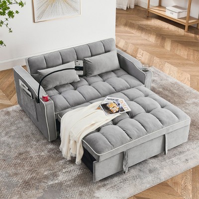 SEVOBAL Foldable Futon Sofa Bed Multi-Functional Pullout Sofa Bed Modern Sofa Velvet Pull-Out Bed Adjustable Back, Gray, 46.61"*38.42"*14.63"