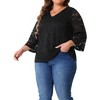 Agnes Orinda Women's Plus Size Lace 3/4 Sleeve Casual V Neck Dressy Blouse - 2 of 4