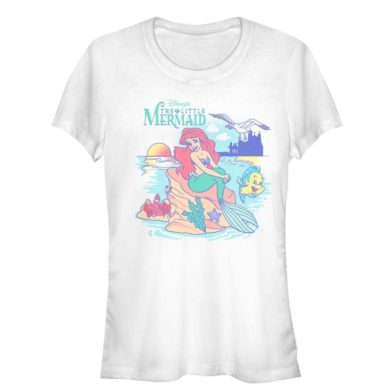 Juniors Womens The Little Mermaid Classic Poster T-Shirt, 1 of 4