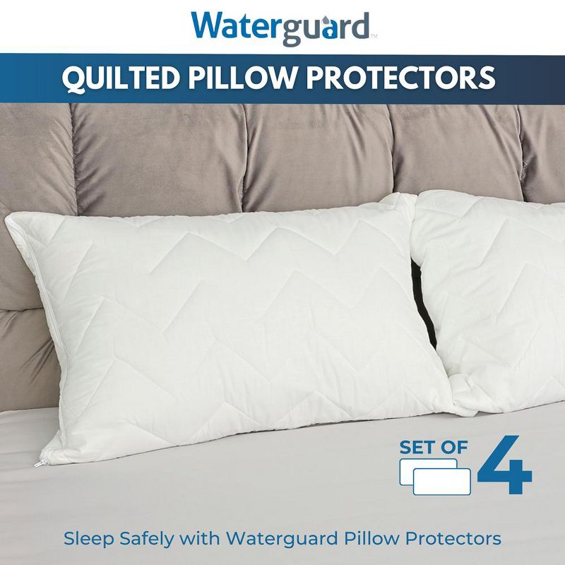 Waterguard Quilted Waterprof Cotton Top Pillow Protector Set of 4 White, 4 of 10