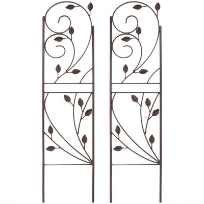 Sunnydaze Metal Wire Rustic Plant Design Garden Trellis for Outdoor Climbing Flowers and Vines - 32" H - Brown - 2-Pack