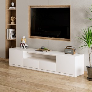 ATJafurn 78.7'' White Modern TV Stand for TVs up to 75'', Wood Media Console with 2 Storage Drawers - 1 of 4