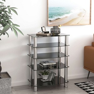 ORRD 5-Tier Black Glass End Table with Stainless Steel Frame - Living Room & Bedroom Side Table - 1 of 4