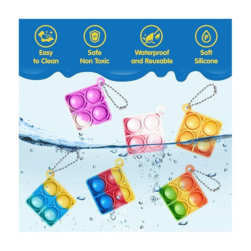 Syncfun 30Pcs Pop Fidget Toys Pop Fidget Keychain Rainbow Bubble Popping Game Mini Fidget Toys Bulk Party Favors for Kids, Sensory Fidget Toys, 3 of 17