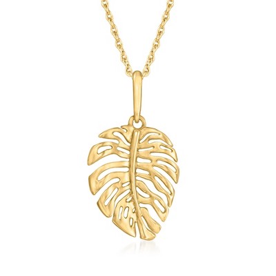 Ross-Simons 10kt Yellow Gold Monstera Leaf Pendant Necklace Size 18