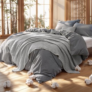 5-Piece Comforter Set with Cotton Waffle Throw Blanket - 1 of 4