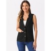 Allegra K Women's Cotton Linen Casual V Neck Button Down Sleeveless Vest - 4 of 4