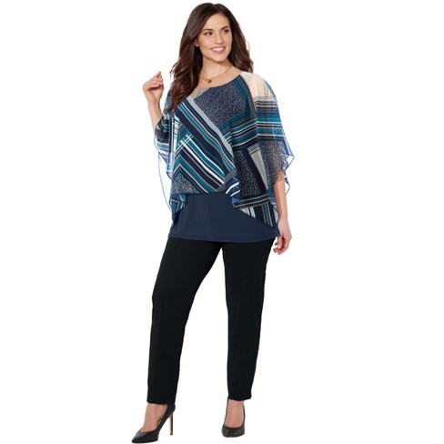 Catherines Women's Plus Size Dolman Sleeve Blouse And Tank Duet - 6X, Blue