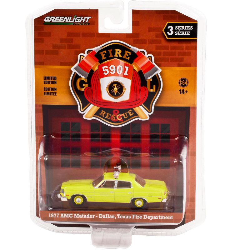 1977 AMC Matador Yellow "Dallas Fire Department" (Texas) "Fire & Rescue" Series 3 1/64 Diecast Model Car by Greenlight, 3 of 4