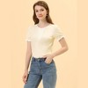 INSPIRE CHIC Women's Puff Sleeve Crew Neck Lace Trim Cotton Top - 2 of 4