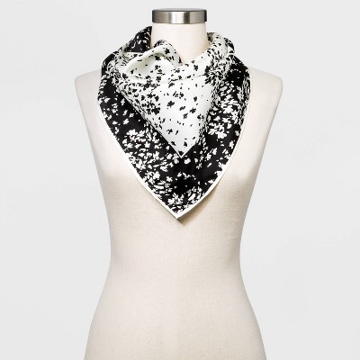 Women's Floral Print Silk Scarf - A New Day™ Black