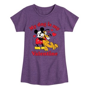 Girls' - Disney - My Dog Is My Valentine Fitted Short Sleeve Graphic T-Shirt - 1 of 4